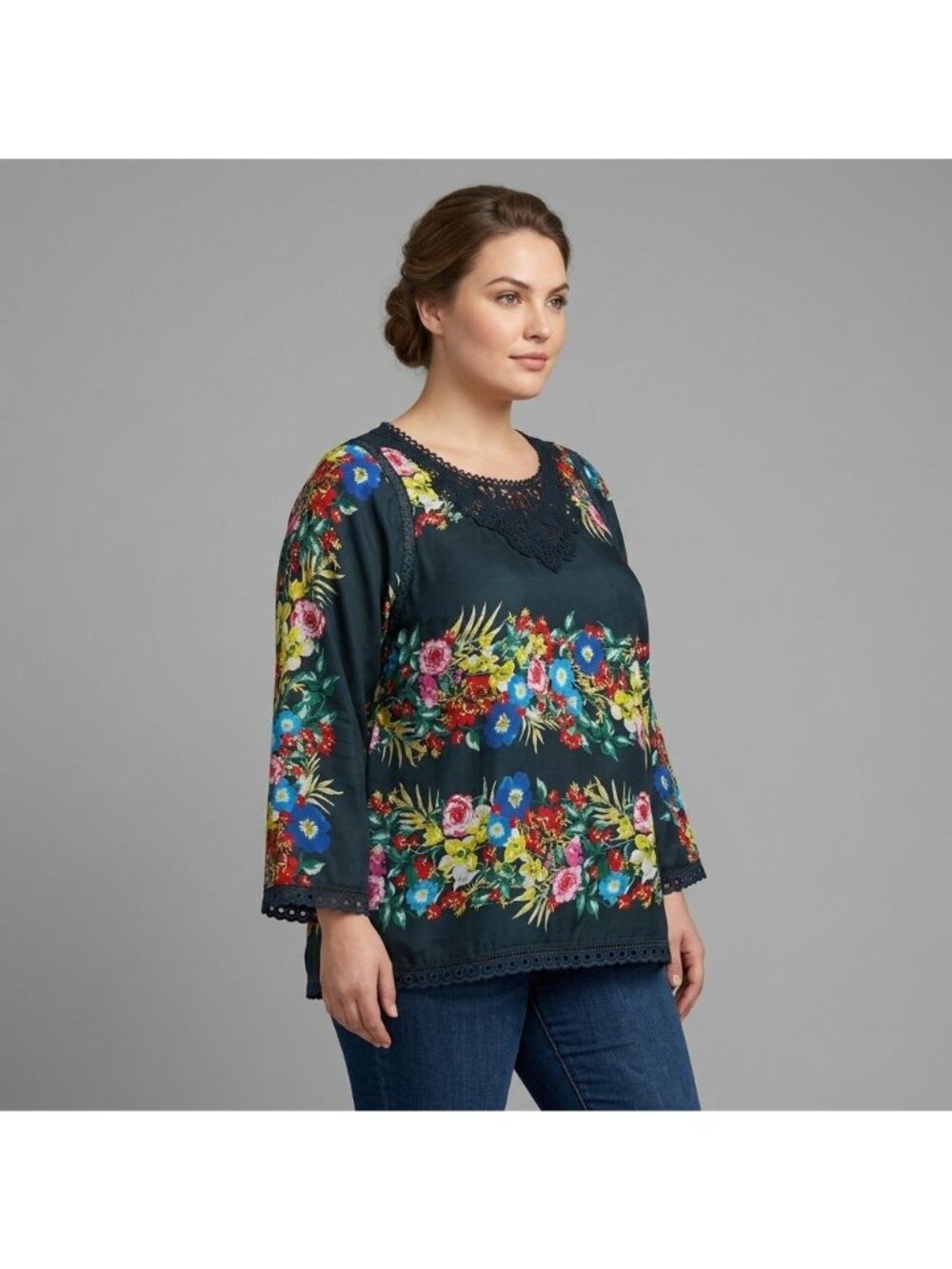 Johnny Was Women Blue Tunic Silk Floral Top Sz 2X - Picture 11 of 16